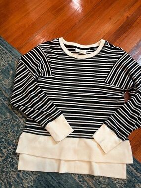 Anthropologie Maeve Black and Cream Striped light sweater